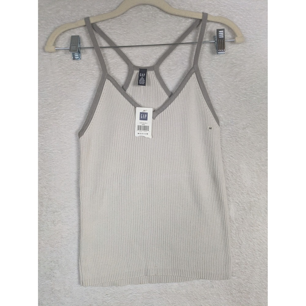 NEW Gap Tank Top Women's Medium Beige Gray Ribbed V-Neck Racerback